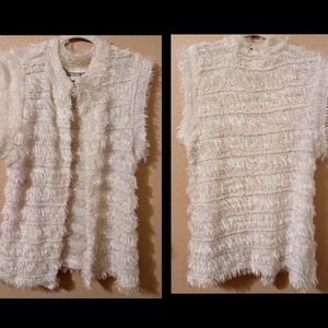Unique Fuzzy Cream Color Vest